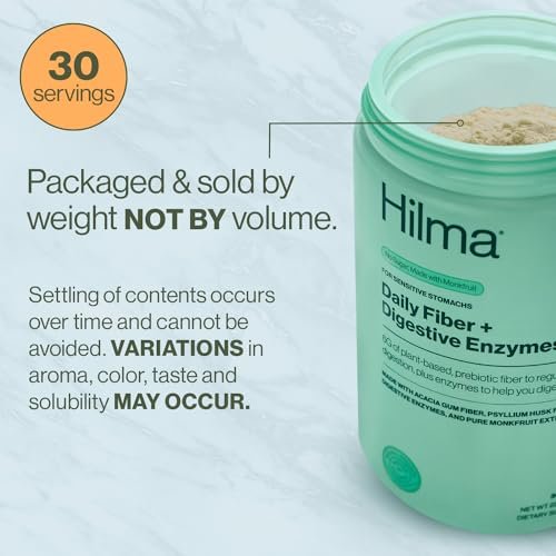 Hilma Daily Fiber and Digestive Enzymes - Fiber Supplement Powder with Prebiotics and Enzymes, Psyllium Husk and Acacia, Gluten Free, Vegan, FSA Eligible, 30 Servings - görsel 12