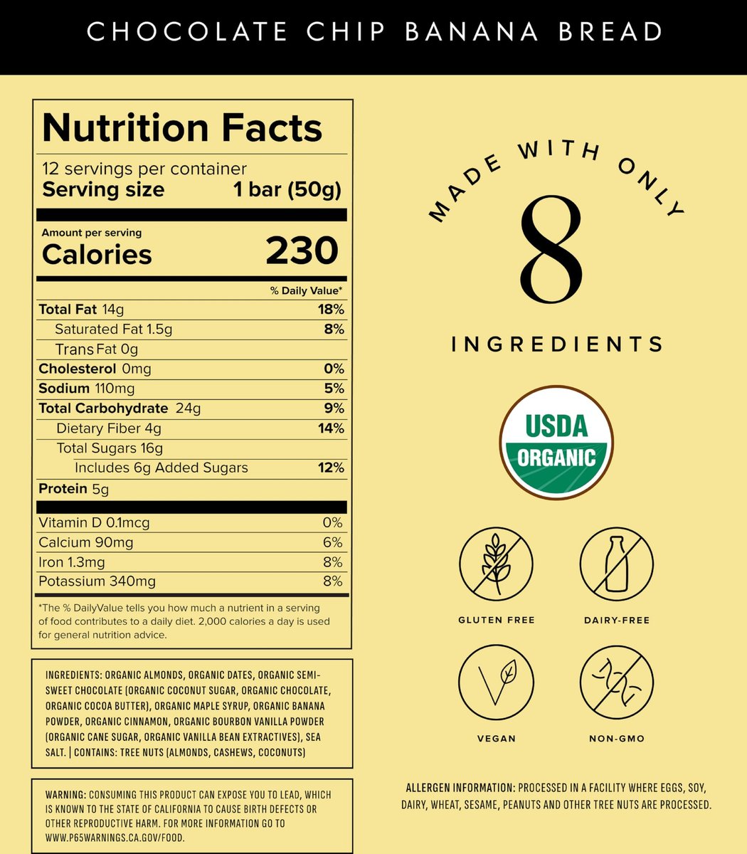 Truvani Plant Based Snack Bars | Chocolate Chip Banana Bread 4 Pack | 5g Protein | USDA Organic and Vegan | The Only Bar | Dairy, Soy, and Gluten Free | Individually Wrapped - görsel 10
