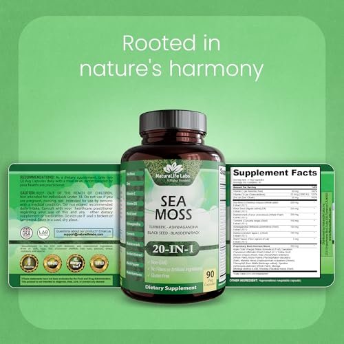 Sea Moss, Black Seed Oil, Bladderwrack, Turmeric, Ashwagandha, Burdock, Vitamin C, D3, Yellow Dock Root, Manuka, Dandelion - 90 Veggie caps - görsel 16