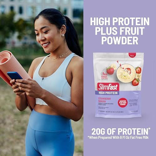 SlimFast High Protein Smoothie Mix Plus Fruit Powder, High Protein Meal Replacement Powder, Fiber, Vitamin C, 21 Servings, 1.29 Pounds, Strawberry Banana (Packaging May Vary) - görsel 12
