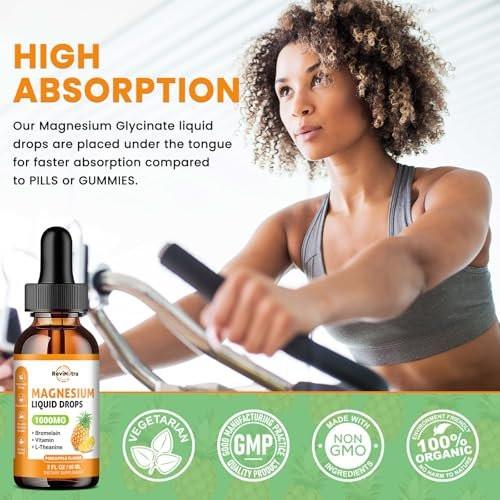 Magnesium Glycinate Liquid Drops, 1000mg of Liquid Magnesium Complex Supplement for Sleep, Nerve, Energy, Muscle, Bone, Calm & Digestion, High Absorption, 2 Fl Oz, Sugar-Free Pineapple Flavor - görsel 14