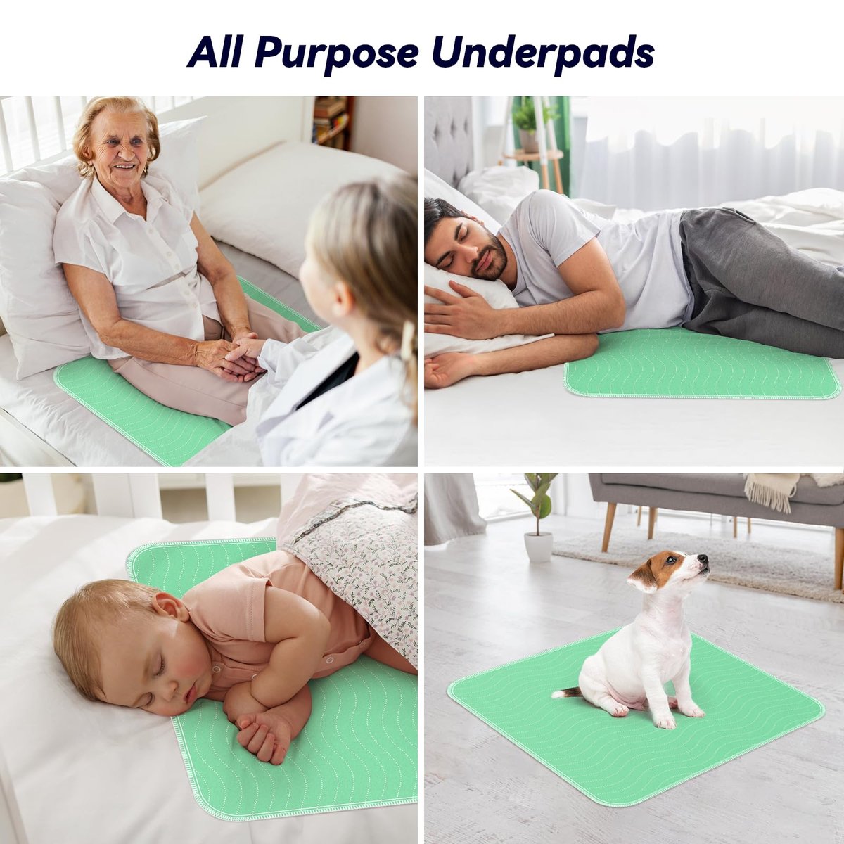 6 Pack 24” x 24” Extra Heavy Absorbency Washable Underpads, Waterproof Nursing Pads Incontinence Bed Pads, Reusable Washable Pee Pads for Dogs, Diaper Changing & Adults, Washable Puppy Pads - görsel 14