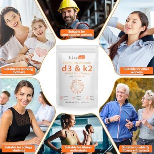 MXCZBSM Vitamin D3 K2 Supplement Softgel, 10000 IU D3 + K2, 2 Pack (120-Day Supply) for Immune, Heart, Teeth & Bone Health, Non-GMO, Gluten & Soy Free - görsel 18