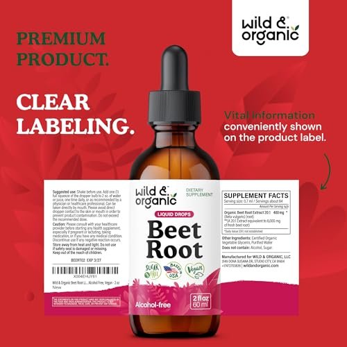 Wild & Organic Beet Root Supplements - Energy Support - Liquid Beetroot Extract Drops - 400 mg per Serving - Mix with Powder - Vegan, Sugar & Alcohol-Free - 2 fl oz - görsel 18
