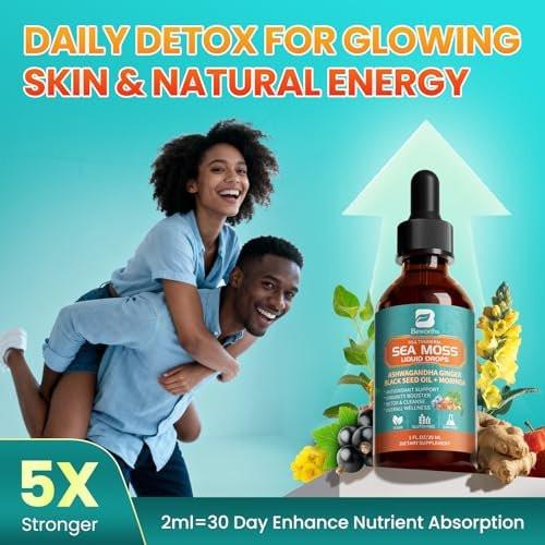 Sea Moss Drops - Irish Sea Moss Chlorophyll Liquid with Black Seed Oil, Ashwagandha, Moringa, Turmeric, Elderberry, Mullein, Seamoss Gel Supplement for Gut & Liver Cleanse, Immune Support - Vegan 2 Oz - görsel 16