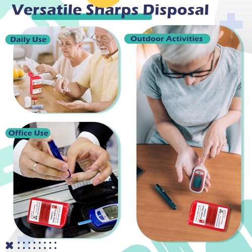 Baderke 2 Pack Pocket Travel Sharps Disposal Container - Small 80 Ml Red Sharps Containers for Home Use, Diabetic Supplies - Easy to Use for Diabetic Needles, Lancets, Strips - görsel 14