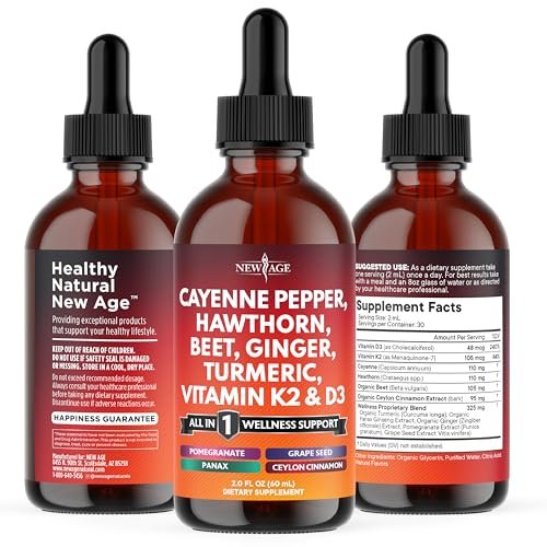 Cayenne Pepper Supplement Liquid Drops + Hawthorn Berry, Vitamin D3 K2 Beet Root Powder, Ceylon Cinnamon, Turmeric Curcumin, Organic Panax Ginseng - 4oz - görsel 16