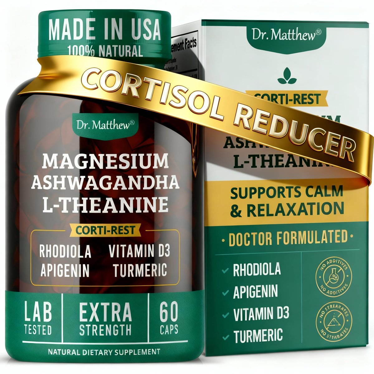 Cortisol Reducer & Adrenal Support Supplement–Natural Stress Relief with Ashwagandha KSM-66, Magnesium Glycinate & Citrate, L-Theanine, Rhodiola, Apigenin, Turmeric & Vitamin D3–Calm Mood & Relaxation - görsel 18