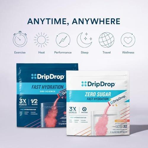 DripDrop Sugar Free Hydration Packets - Zero Classic Variety Pack - Single Serve Electrolytes Powder Drink Mix - Lemon Lime, Watermelon, Peach, Passion Fruit - Non-GMO, Gluten Free, Vegan - 16 Sticks - görsel 16