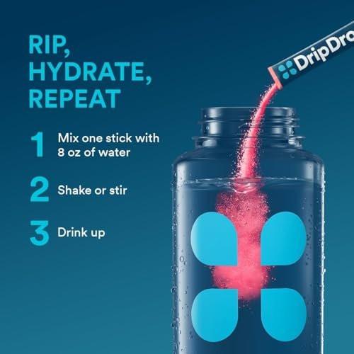 DripDrop Hydration Packets - Sunburst Variety Pack - Single Serve Electrolytes Powder Drink Mix - Lemon Lime, Strawberry, Peach, Black Cherry - Non-GMO, Gluten Free, Vegan - 16 Sticks - görsel 16