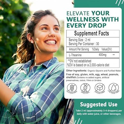L Theanine Liquid Drops, Pure L-Theanine 400mg for Adults and Kids, Organic High Absorption L Theanine Supplement, Natural Focus Supplement, Non-GMO | Gluten Free | 30 Servings - görsel 14