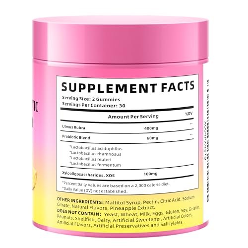 YXSW Women's Probiotics Slippery Elm Gummies, Sugar-Free Feminine Probiotics Gummies Support pH Balance, Gut Health & Immune System, Pineapple Flavor, 60 Count - görsel 18
