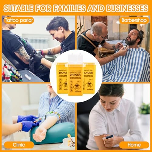 Yellow 1 Quart (3-Pack) Sharps Container for Home Use, Needle Disposal Containers, Biohazard Containers, Syringe Disposal, Small Portable Container for Travel, Professional Sharp Waste Disposal - görsel 14
