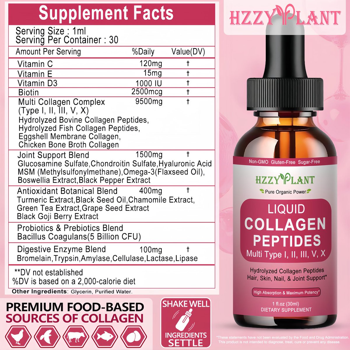 Liquid Collagen Peptides - Multi Collagen for Women Type I, II, III, V, X with Glucosamine, MSM, Hyaluronic Acid, High Absorption Hydrolyzed Collagen Peptides Drops for Skin Hair Nail & Joint, Non-GMO - görsel 12