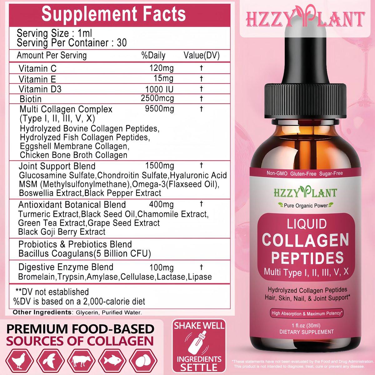 Liquid Collagen Peptides - Multi Collagen for Women Type I, II, III, V, X with Glucosamine, MSM, Hyaluronic Acid, High Absorption Hydrolyzed Collagen Peptides Drops for Skin Hair Nail & Joint, Non-GMO - görsel 12