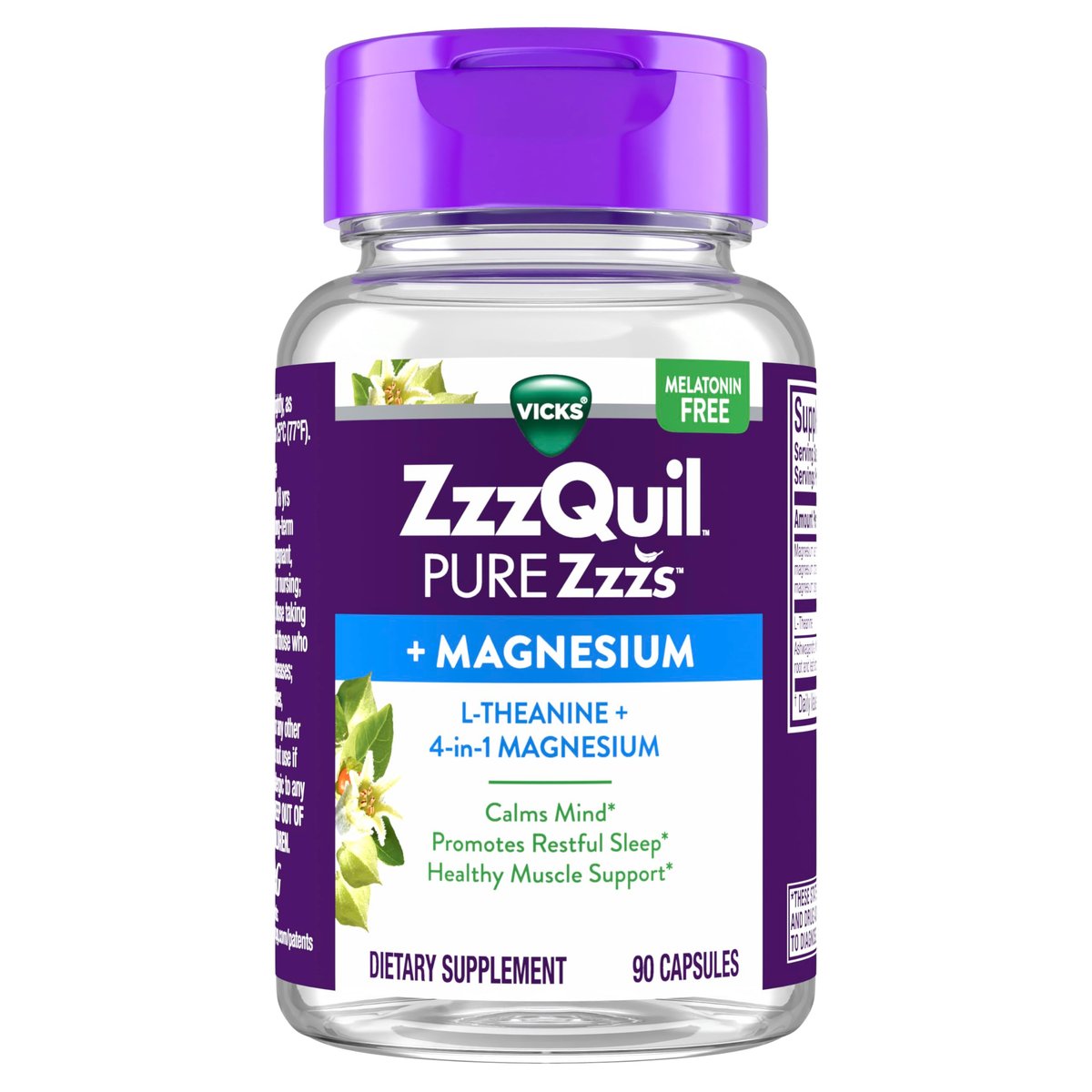 ZzzQuil Pure Zzzs +Magnesium Capsules – L-Theanine and Magnesium Sleep Aid, 4-in-1 Magnesium: Citrate, Bisglycinate, Oxide, and Carbonate, Sleep Aids for Adults, 90 Capsules - görsel 16