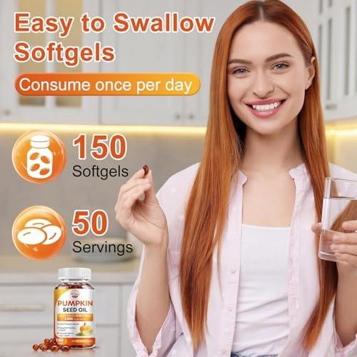 Pumpkin Seed Oil with Saw Palmetto, 3500mg Max Strength per Serving, 150 Softgels, Cold-Pressed with Essential Fatty Acids & Phytosterols, Supports Hair, Bladder Prostate Health & Immune - görsel 14