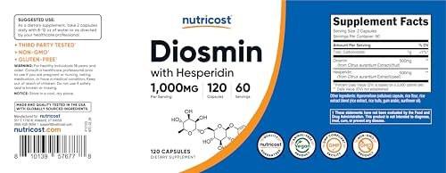 Nutricost Diosmin with Hesperidin (1000mg) Complex 120 Capsules - 500mg of Diosmin and 500mg of Hesperidin per Serving (60 Servings), Vegan, GMO-Free, Gluten-Free - görsel 12