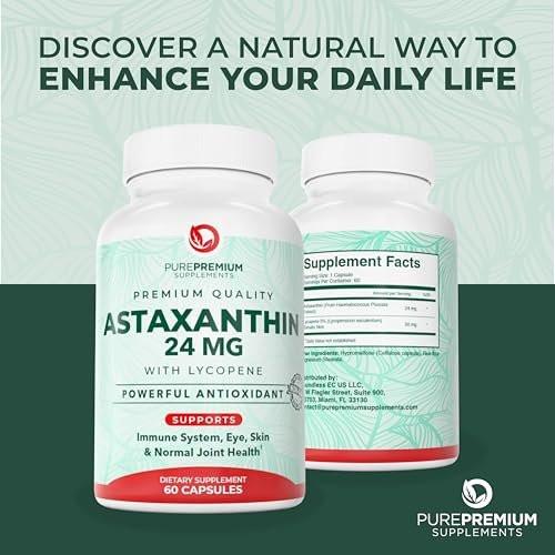 PurePremium Astaxanthin Supplements - Astaxanthin 24mg with Lycopene 50mg Antioxidants Supplement for Skin & Eye Health, & Immune System Support – Non-GMO - 60 Count, 2 Month Supply - görsel 14
