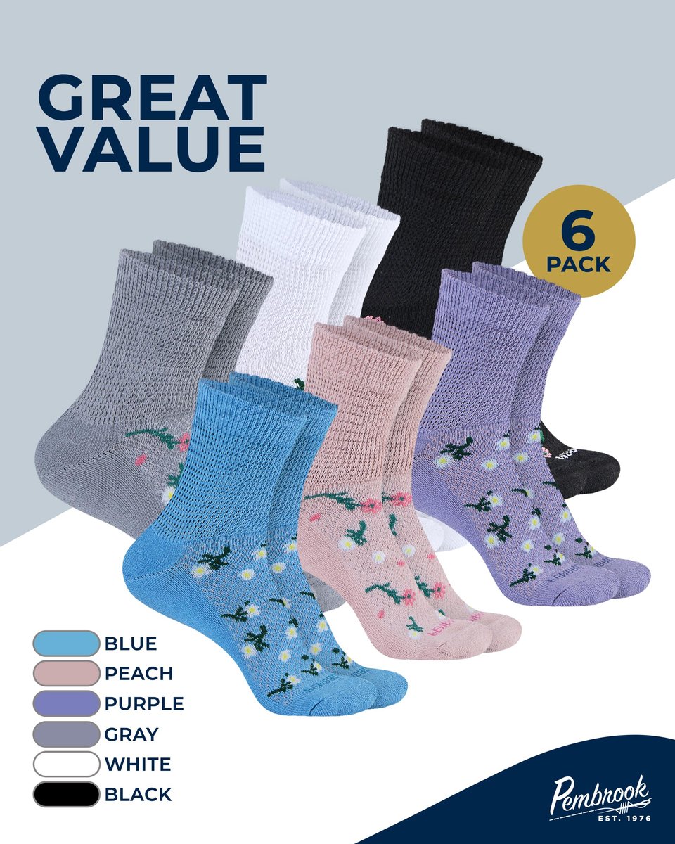 Pembrook Knit Diabetic Socks for Women & Men - 6 Pairs | Flowers | Breathable with Smooth Toe Seams | Diabetic Ankle Socks for Women - görsel 12