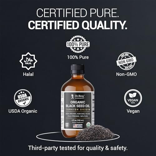 Dr. Berg Black Seed Oil Organic Cold Pressed – Pure Nigella Sativa Black Cumin Oil – USDA Organic, Halal, Vegan – for Hair, Skin, Immune Support – Unrefined Liquid – 4 oz Glass Bottle - görsel 18