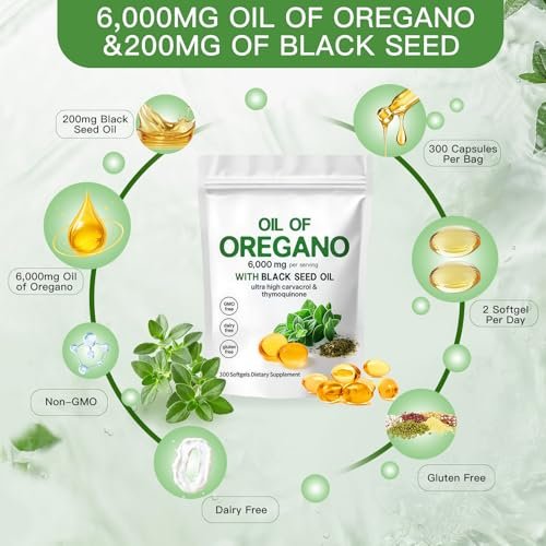 ZEYARUIBO Oil of Oregano with Black Seed Oil – 2-in-1 Oregano Oil Capsules Organic, 300 Count | Plant-Based, Non-GMO | Supports Wellness & Digestive Balance - görsel 14