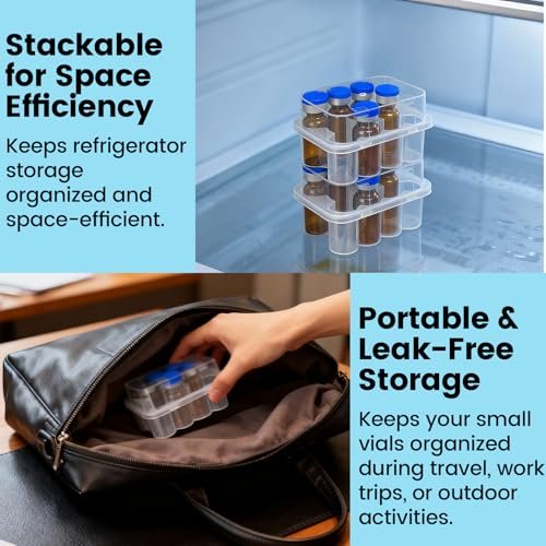 KBVASOTZ Twin-Pack 3mL Peptide Vial Organizer for Refrigerator - 2x10 Slots Stackable Plastic Case, Secure Fridge & Freezer Safe Holder for Insulin, Semaglutide, Diabetic Care Supplies - görsel 12