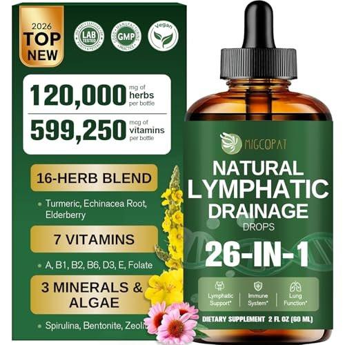 Migcopat 26-in-1 Liposomal Lymphatic Drainage Drops, Echinacea, Turmeric, Elderberry, Dandelion, Vitamins and Mullein Drops for Lungs, Lymphatic, Immune Support, Liver Cleanse Detox & Repair, 2 fl oz - görsel 18