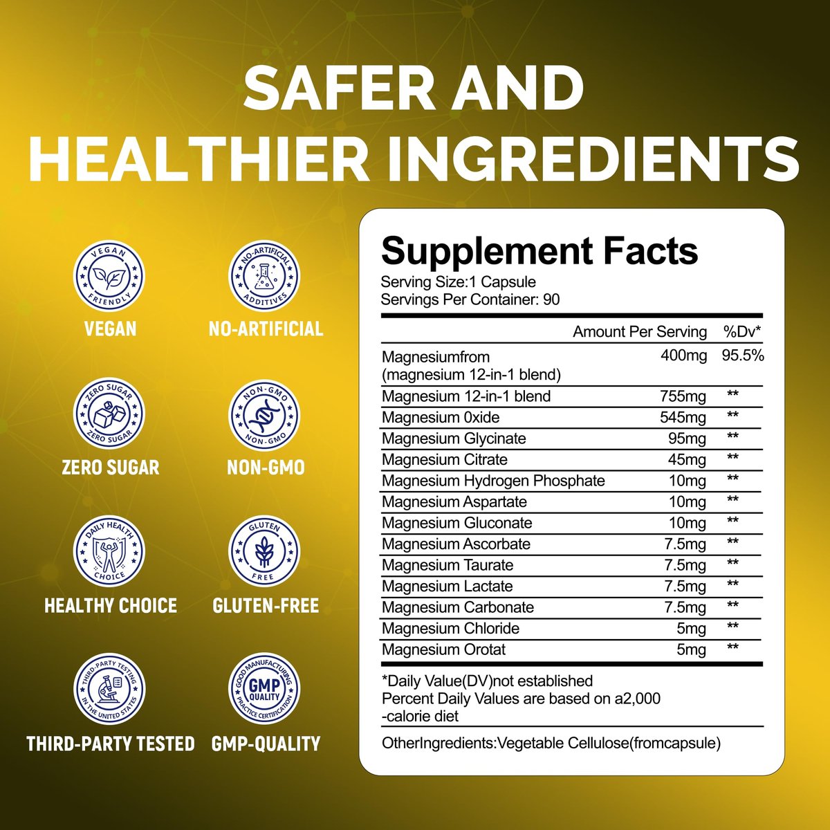 400mg Magnesium Complex for Men & Women, 12-in-1 Magnesium Glycinate, Citrate, Malate & Taurate | Relieve Cramps, Stress, Better Sleep | Heart, Bone & Nerve Health | 90 Vegan Capsules - görsel 16