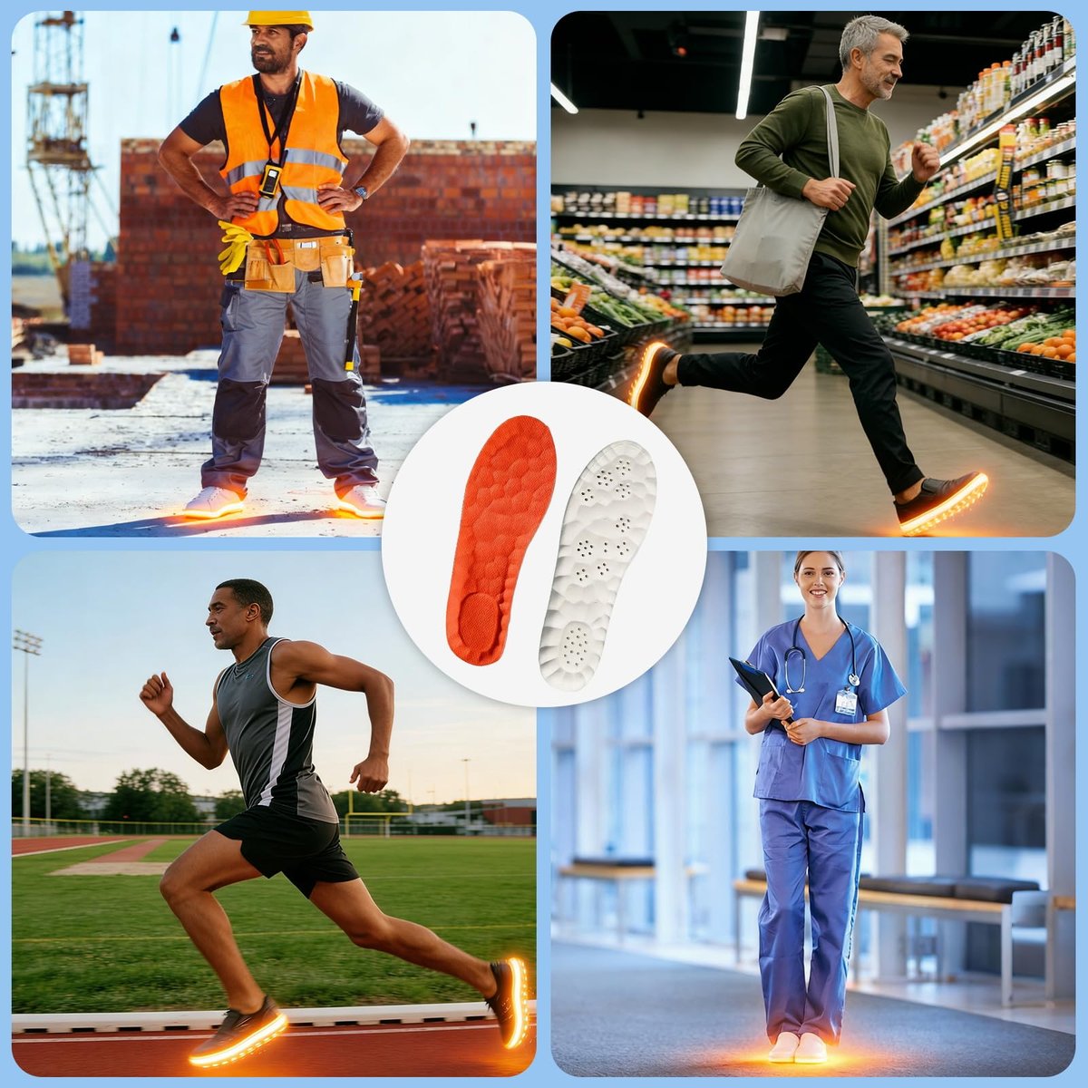 2026 New Steppers Insoles for Men & Women, 4D Cloud Memory Foam Super Soft Insoles, Replacement Shoe Inserts, Shock Absorbing, Anti-Fatigue, All-Day Comfort (Orange, Women 7.5-8) - görsel 16