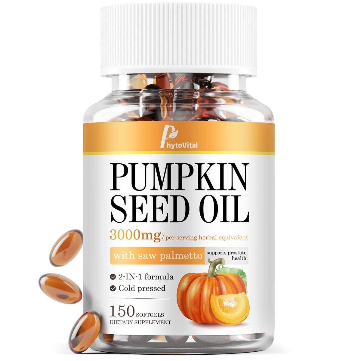 PhytoVital Pumpkin Seed Oil with Saw Palmetto Capsules, 3000mg, 150 Softgels | Cold Pressed Pure Virgin Oil | Essential Fatty Acids, Phytosterols | Immune, Hair, Bladder & Prostate Support | Non-GMO, 1 Pack - görsel 16