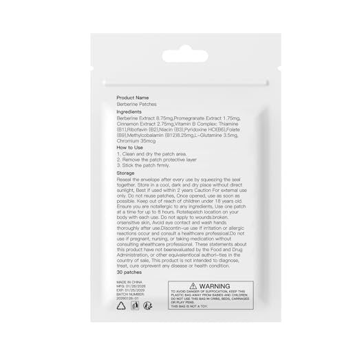 Zurfoup Berberine Patches with L Glutamine, Chromium, Pomegranate and Cinnamon, 8-Hour Long-Lasting Formula Support, Suitable for Men and Women's (60PCS) - görsel 14
