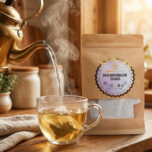 Cure Wid Pure | Organic Marshmallow Root Tea Bags 2g x 50 Count | Caffeine Free Non-GMO Marshmallow Tea in Eco-Conscious Tea Bags | Althaea Officinalis Herbal Tea Supports Throat Gut & Natural Comfort - görsel 14
