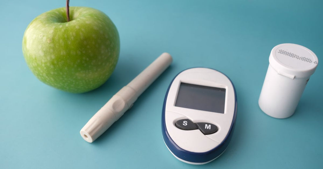 A collection of diabetic foot care products including moisturising cream, soft socks, and a foot inspection mirror on a light background.