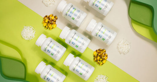 Bottle of 7 keto DHEA supplement capsules on a clean white surface.