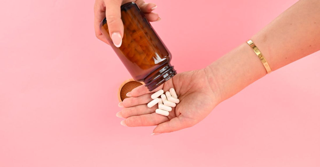 Bottle of l-lysine supplements for cold sore prevention on a clean surface.