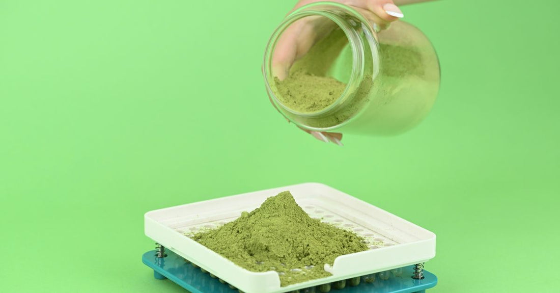 A jar of dietary fiber supplement powder on a white background, representing a dietary fibers buying guide UK.