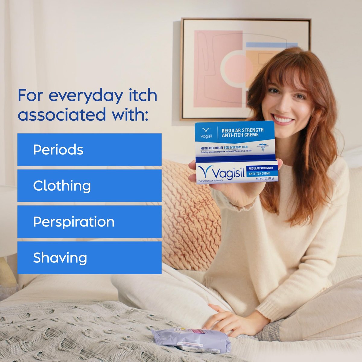 Vagisil Regular Strength Anti-Itch Feminine Cream for Women, Gynecologist Tested, Hypoallergenic, Fast-acting and Long-lasting Itch Relief, Vaginal Moisturizer Soothes and Cools, 1 oz (Pack of 1) - görsel 5