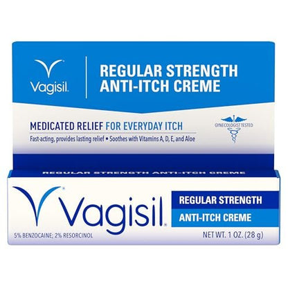 Vagisil Regular Strength Anti-Itch Feminine Cream for Women, Gynecologist Tested, Hypoallergenic, Fast-acting and Long-lasting Itch Relief, Vaginal Moisturizer Soothes and Cools, 1 oz (Pack of 1)