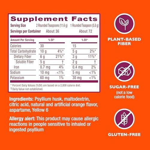 Metamucil 4-in-1 Psyllium Husk GLP-1 Friendly Fiber Supplement, Sugar-Free, 72 teaspoons, Orange Flavored, Daily Fiber Powder for Digestive Health, made with Plant-Based Psyllium Husk Fiber - görsel 12