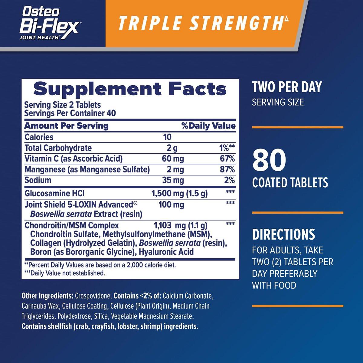 Osteo Bi-Flex Triple Strength Glucosamine Chondroitin Supplement, Improve Joint Function, Strength, Flexibility, Mobility 80 Coated Tablets - görsel 1