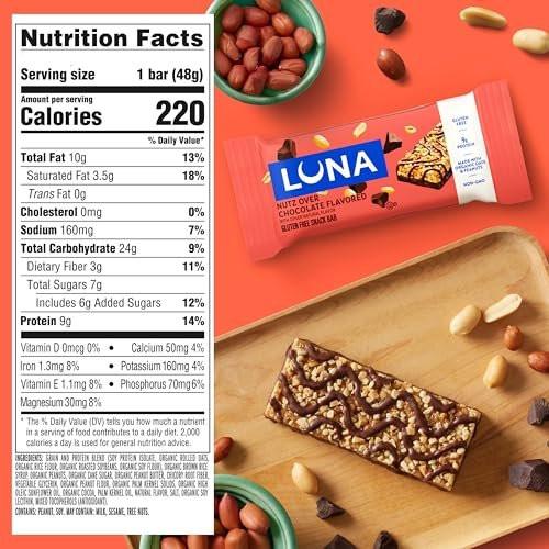 LUNA Bar - Nutz Over Chocolate Flavor - Gluten-Free - Non-GMO - 7-9g Protein - Made with Organic Oats - Low Glycemic - Whole Nutrition Snack Bars - 1.69 oz. (15 Count) - görsel 5