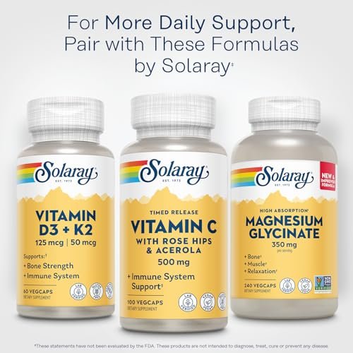 SOLARAY Vitamin C 500mg, Two-Stage Timed Release - Antioxidant and Immune Support Supplement - Vitamin C with Rose Hips and Acerola, Vegan, Gluten Free, 60-Day Guarantee, 100 Servings, 100 VegCaps - görsel 4