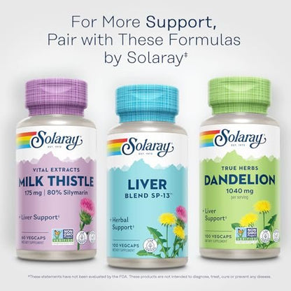 SOLARAY Liver Blend SP-13 - Traditional Herbal Support with Milk Thistle Extract, Dandelion Root, Burdock, Kelp, Peppermint and Trace Minerals - 60-Day Guarantee, 100 Servings, 100 VegCaps