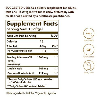 Solgar Evening Primrose Oil 1300 mg, 60 – High Potency: Each softgel provides 1300 mg of evening primrose oil, – Image 3