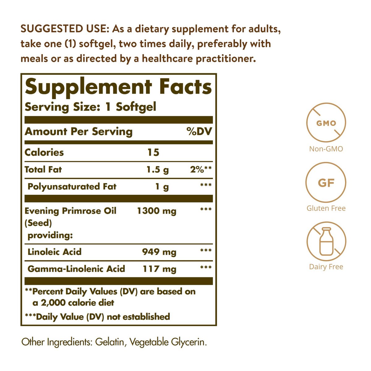Solgar Evening Primrose Oil 1300 mg, 60 – Non-GMO, Gluten-Free, Dairy-Free: Free from genetically modified – Image 4