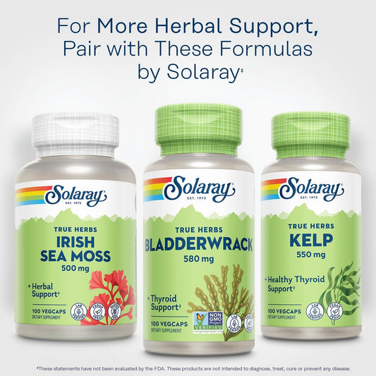 SOLARAY Bladderwrack Capsules 580 mg - Nutrient-Packed Seaweed Supplement, High in Iodine - Balanced Herbal Support - Vegan, Non-GMO, 60-Day Guarantee, Lab Verified - 100 Servings, 100 VegCaps