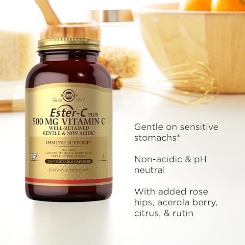 Solgar Ester-C Plus 500 mg Vitamin C (Ascorbate Complex), 250 Vegetable Capsules - Gentle & Non Acidic - Antioxidant & Immune Support - Non GMO, Vegan, Gluten Free, Kosher - 250 Servings - görsel 10
