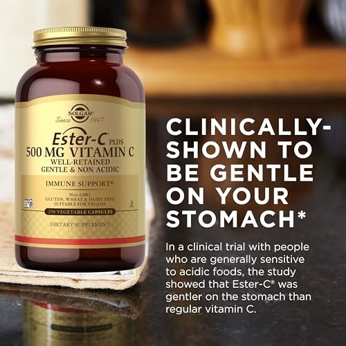 Solgar Ester-C Plus 500 mg Vitamin C (Ascorbate Complex), 250 Vegetable Capsules - Gentle & Non Acidic - Antioxidant & Immune Support - Non GMO, Vegan, Gluten Free, Kosher - 250 Servings - görsel 2
