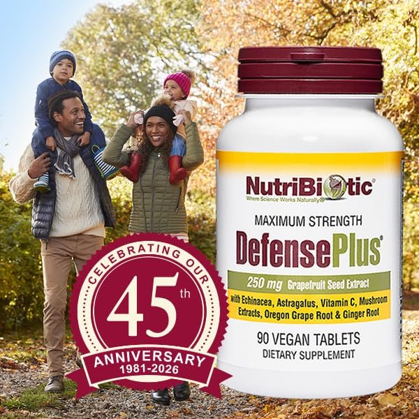 NutriBiotic DefensePlus, 90 Tablets - 11 in 1 Immune Support with Vitamin C, Zinc, Grapefruit Seed Extract, Echinacea, Astragalus Root & Immune Boosting Extracts & Mushrooms - Vegan & Gluten Free - görsel 1